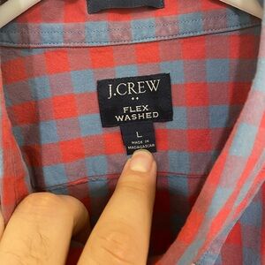 J. Crew Red and Blue Checked Flex-Washed Button-Down Shirt